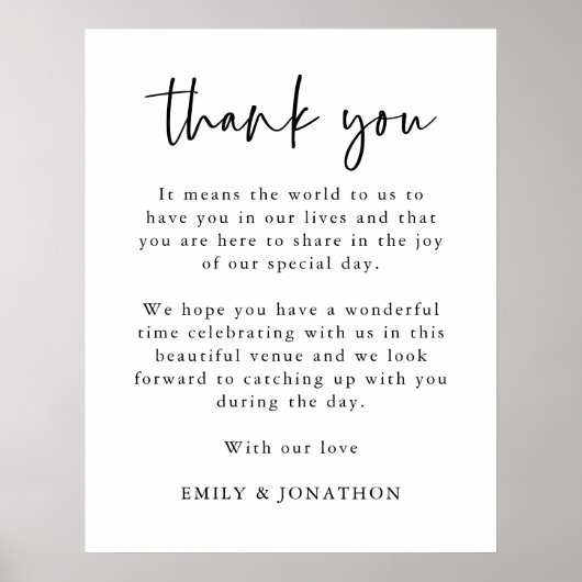 Minimales Script Dankeschön Brief an Hochzeitsgäst Poster (Vorne)
