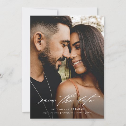 Minimales Script-Foto Save The Date (Vorderseite)