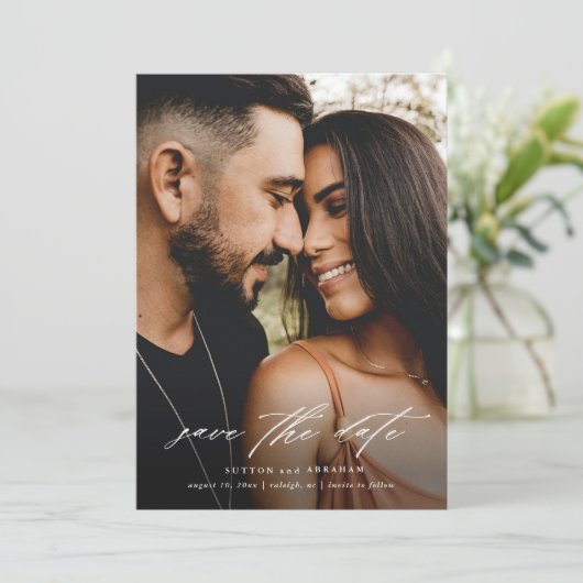 Minimales Script-Foto Save The Date (Stehend Vorderseite)