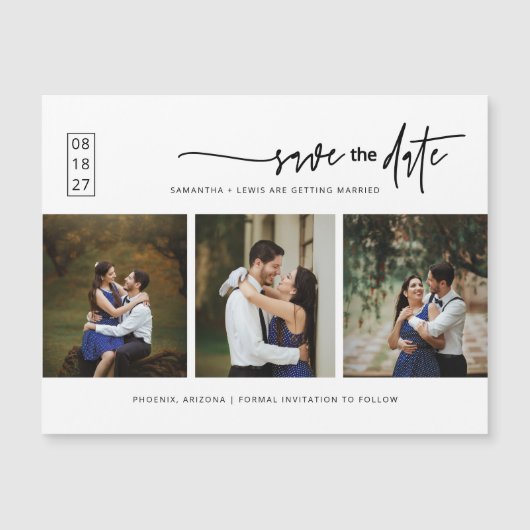 Minimales Script-Foto Save the Date Magnetkarte (Vorderseite)