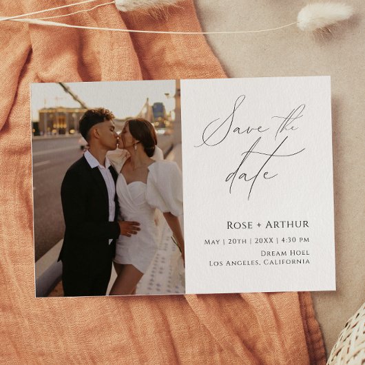 Minimales Script-Foto Save the Date Postkarte