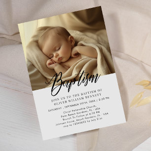 Minimales Script Grauen Gender Neutral Baptism Fot Einladung