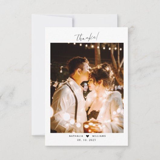 Minimales Script-Herz mit Foto-Hochzeit Dankeskarte (Vorderseite)