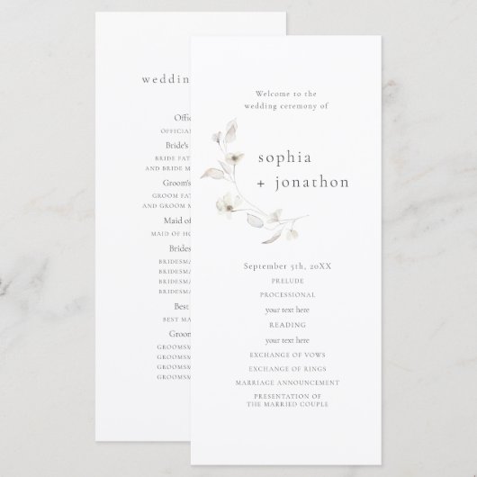 Minimales Script-Hochzeitsprogramm Programm (Vorne/Hinten)