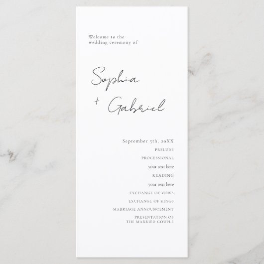 Minimales Script-Hochzeitsprogramm Programm (Vorderseite)