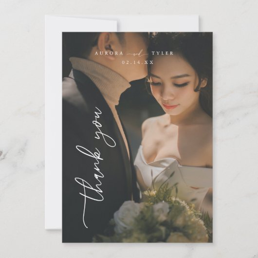 Minimales Script-Hochzeitsskript-Foto Dankeskarte (Vorderseite)