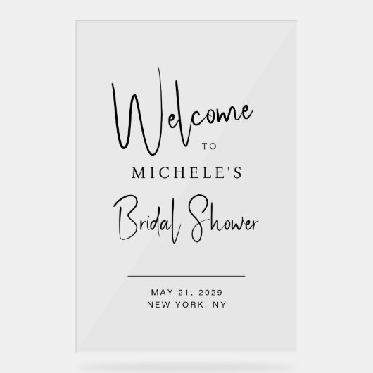 Minimales Script Typografy Brautparty Willkommen Acrylschild (Vorderseite)