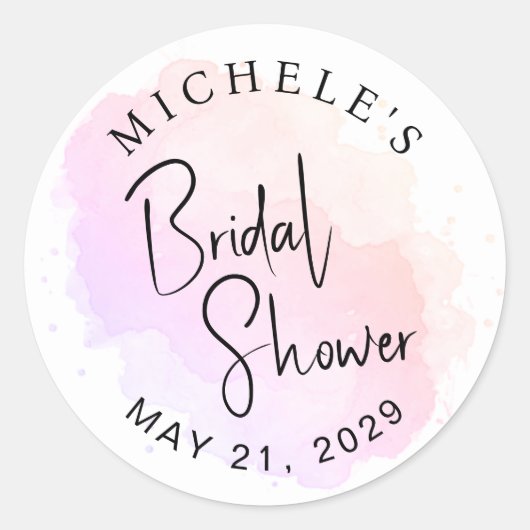 Minimales Script Typografy Watercolor Brautparty Runder Aufkleber (Vorderseite)