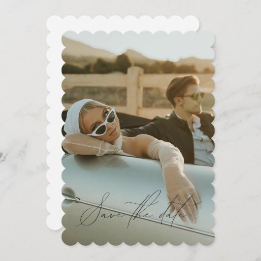Minimales Script-Vollständiges Foto Save the Date Einladung (Vorne/Hinten)