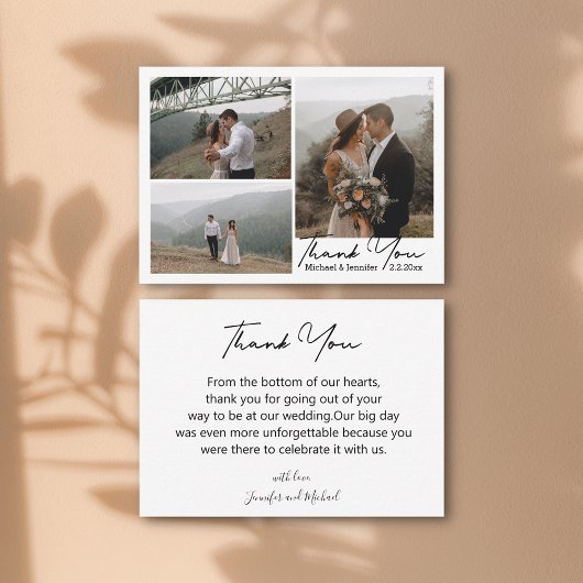 minimales Skript danke Ihnen 3 Fotos Collage Hochz Mitteilungskarte