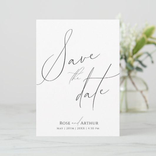 Minimales Skript Save the Date Einladung (Stehend Vorderseite)