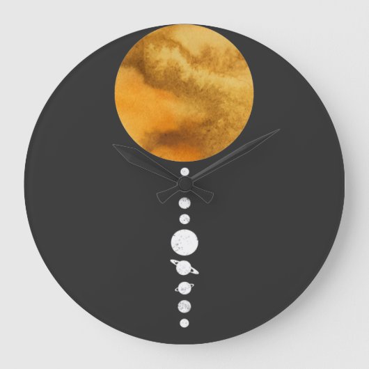 Minimales Sonnensystem Große Wanduhr (Vorderseite)