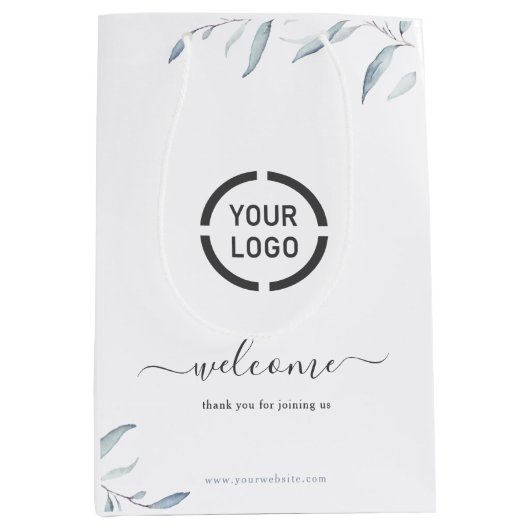 Minimales staubblaues Firmenlogo Mittlere Geschenktüte (Vorderseite)