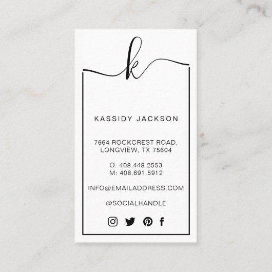 Minimales stylisches Script Monogram Frame Circle  Visitenkarte (Rückseite)