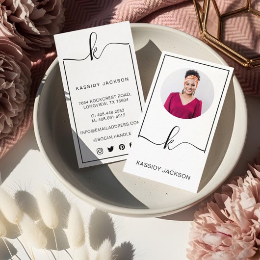 Minimales stylisches Script Monogram Frame Circle  Visitenkarte