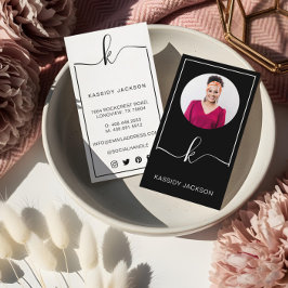 Minimales stylisches Script Monogram Frame Circle Visitenkarte