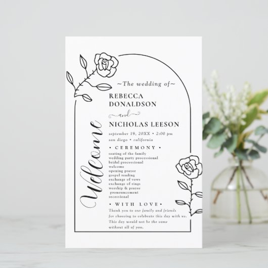 Minimales Text Script Hochzeitsprogramm (Stehend Vorderseite)