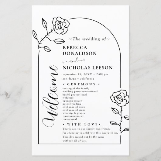 Minimales Text Script Hochzeitsprogramm (Vorderseite)