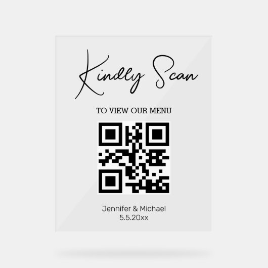 minimales trendy qr Code Hochzeitsmenü Acrylschild (Vorderseite)