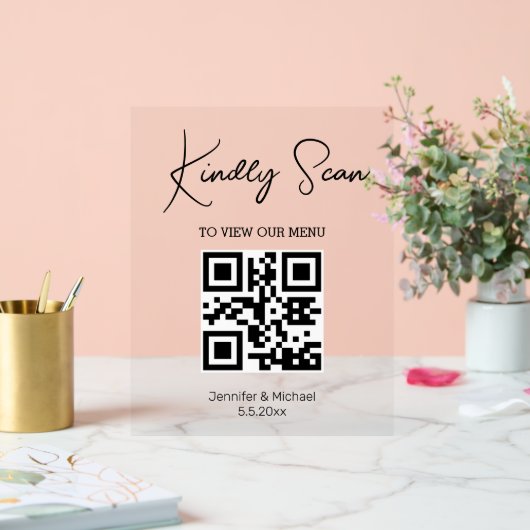 minimales trendy qr Code Hochzeitsmenü Acrylschild (Hochzeit)