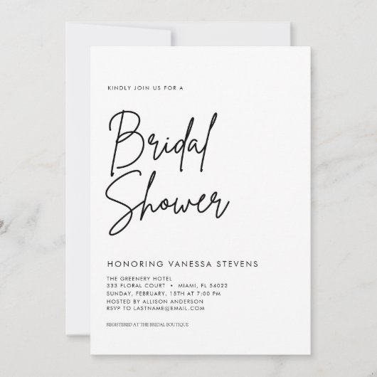 Minimales und elegantes Brautparty Einladung (Vorderseite)