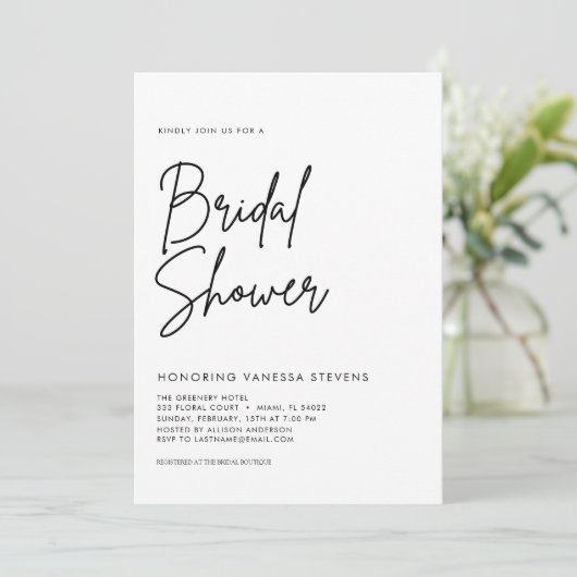 Minimales und elegantes Brautparty Einladung (Stehend Vorderseite)