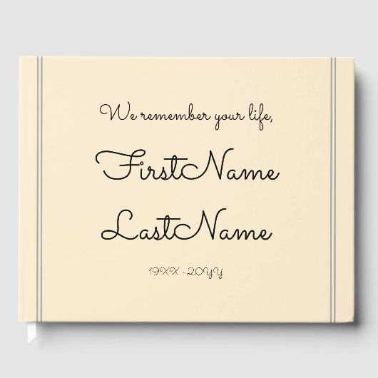 Minimales und Personalisiertes Beileid Gästebuch (Vorderseite)