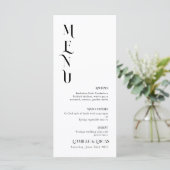 Minimales und schick schwarzes und weißes Hochzeit Menükarte (Stehend Vorderseite)