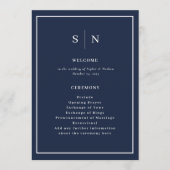 Minimales und schicker Navy Blau mit Grenzhochzeit Programm (Vorderseite)