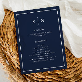Minimales und schicker Navy Blau mit Grenzhochzeit Programm