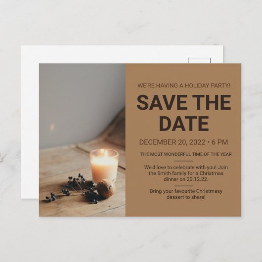 Minimales Weihnachts-Party Save the Date Postkarte (Vorne/Hinten)