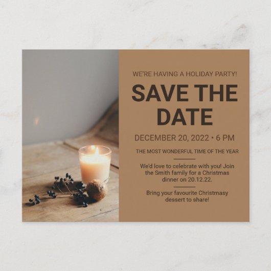 Minimales Weihnachts-Party Save the Date Postkarte (Vorderseite)