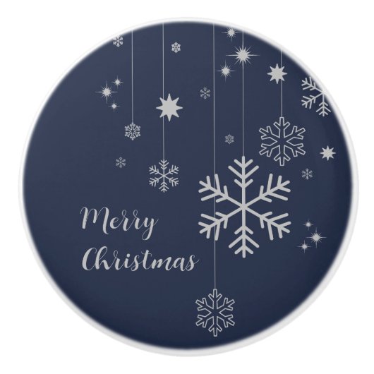 Minimales Weihnachtsdesign mit Schneeflocken Keramikknauf (Vorderseite)