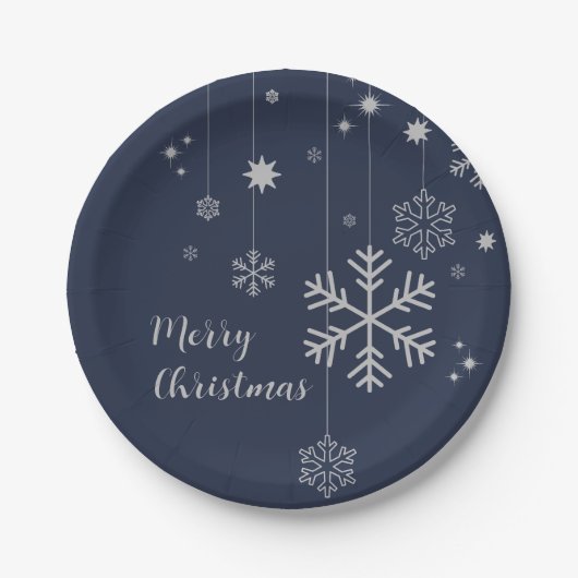 Minimales Weihnachtsdesign mit Schneeflocken Pappteller (Vorderseite)