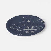 Minimales Weihnachtsdesign mit Schneeflocken Pappteller (Schrägansicht)