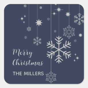 Minimales Weihnachtsdesign mit Schneeflocken Quadratischer Aufkleber
