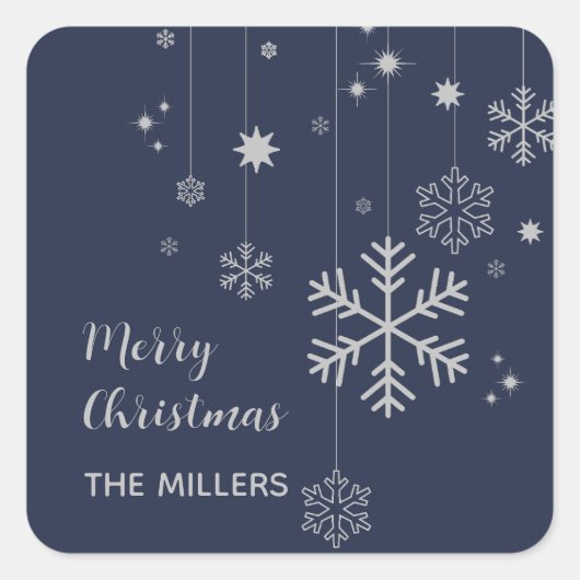 Minimales Weihnachtsdesign mit Schneeflocken Quadratischer Aufkleber (Vorderseite)