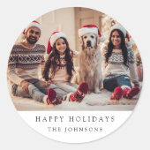 Minimales Weihnachtsfest-Foto | Modernes Familienp Runder Aufkleber (Vorderseite)