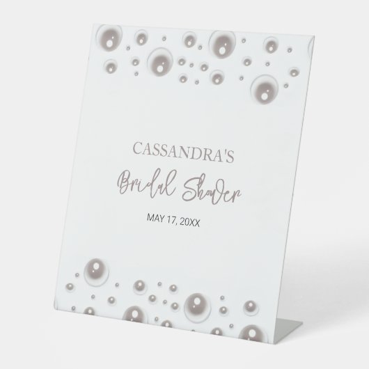 Minimales weißes Pearl-Brautparty Sockelschild (Vorderseite)