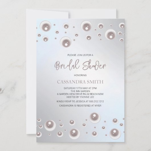 Minimales weißes Perlsilber-Brautparty Einladung (Vorderseite)
