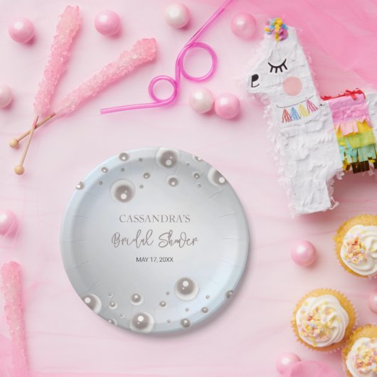 Minimales weißes Perlsilber-Brautparty Pappteller (Party)