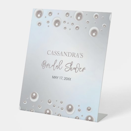 Minimales weißes Perlsilber-Brautparty Sockelschild (Vorderseite)