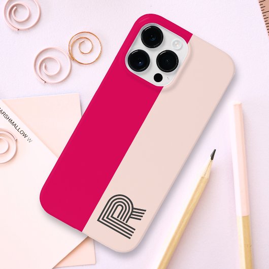 Minimales Zwei-Farb-Block-Rose-Himbeeren-Monogramm Case-Mate iPhone Hülle