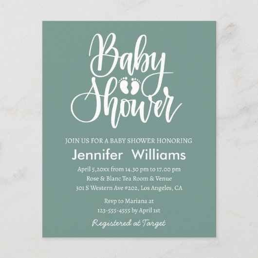 Minimalgrüne, weiße Babydusche Flyer (Vorne)