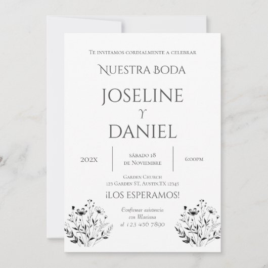 Minimalis Wedding Invitation in Spanish Einladung (Vorderseite)