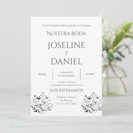 Minimalis Wedding Invitation in Spanish Einladung (Stehend Vorderseite)