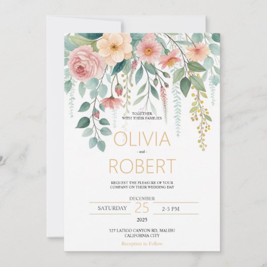 Minimalism and flowers Wedding Invitation Feiertagskarte (Vorderseite)