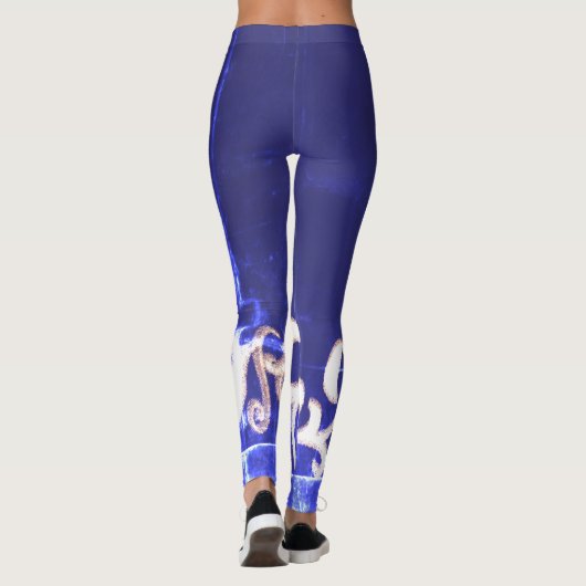 Minimalismus Abstrakt Art Blue White Hand Zeichnen Leggings (Rückseite)