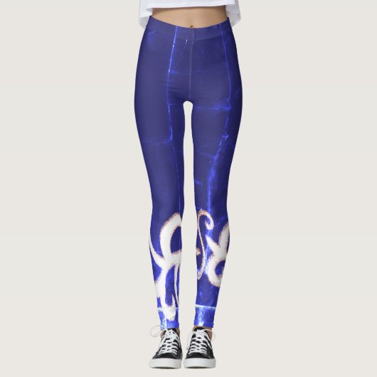 Minimalismus Abstrakt Art Blue White Hand Zeichnen Leggings (Vorderseite)