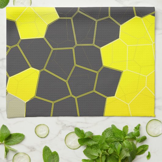Minimalismus Abstrakt Art Gelb Weiße Zellen Geschirrtuch (Gefaltet)